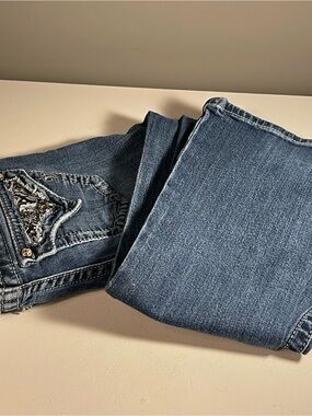 Miss Me Women's Dark Blue Boot Cut Jeans with Embellished Back Pockets